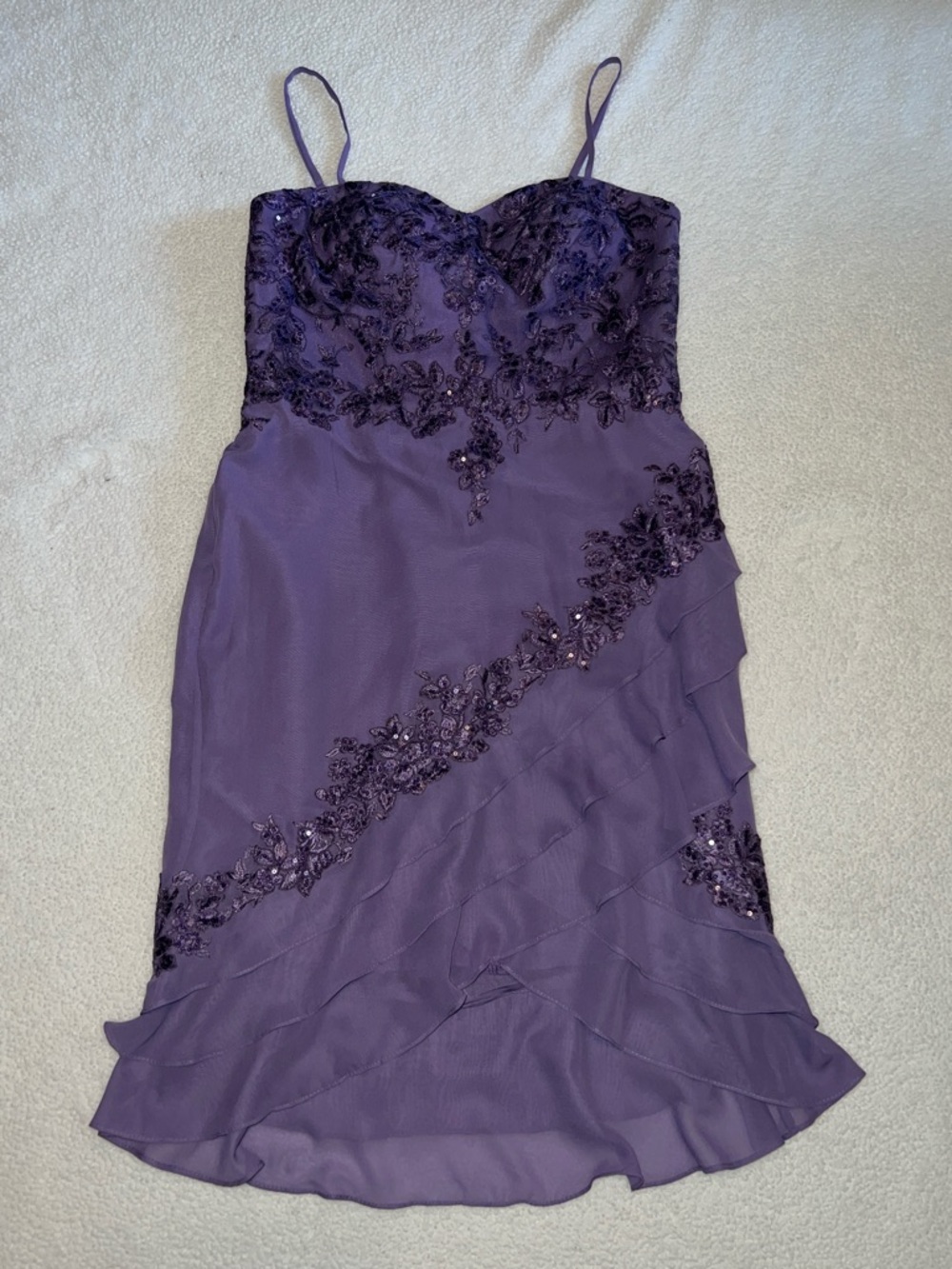 JJs House size14 NWT Purple Ruffle Chiffon Dress w/sequin/lace - Picture 6 of 13